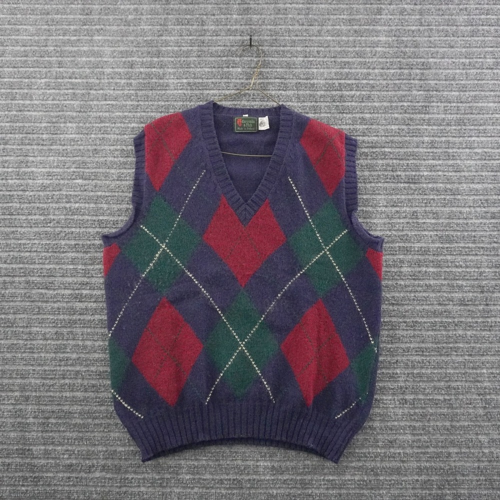 Vintage Abercrombie & Fitch Sweater Vest Mens 42 Blue Argyle Wool Ireland